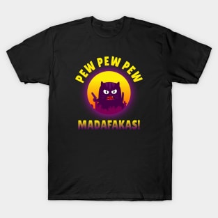 Pew Pew Pew Madafakas - Retro Wave Cat T-Shirt